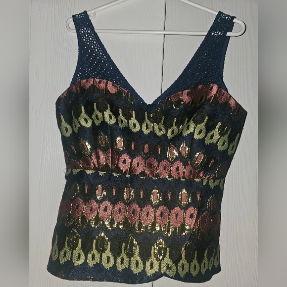 HD in Paris Navy Blue Gold Metalic Top - Picture 1 of 4